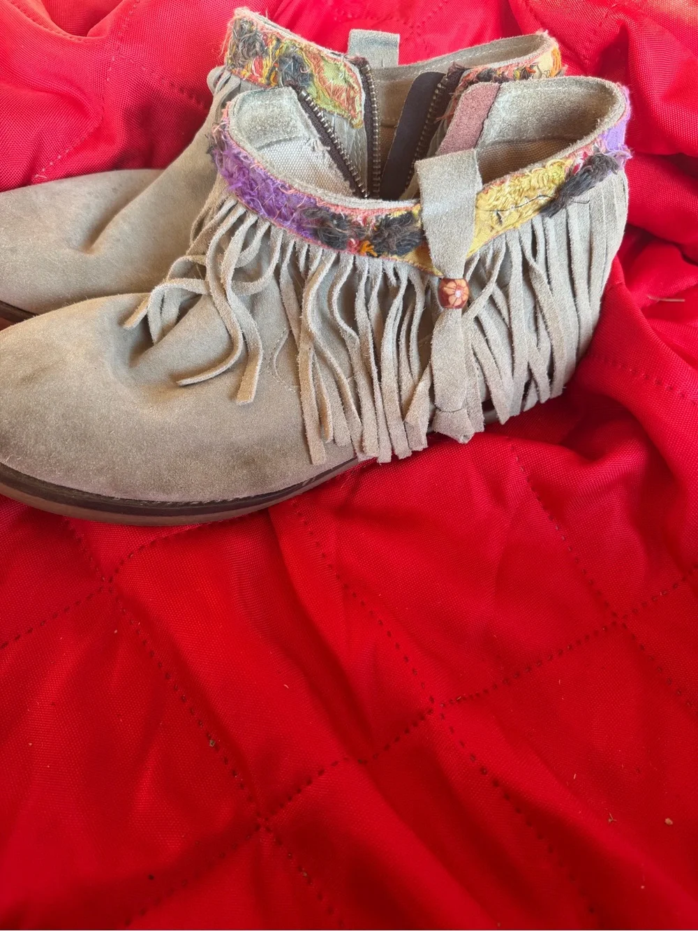 Women's Coolway Naim Fringe Leather/Suede Bootie in Tan Size 10